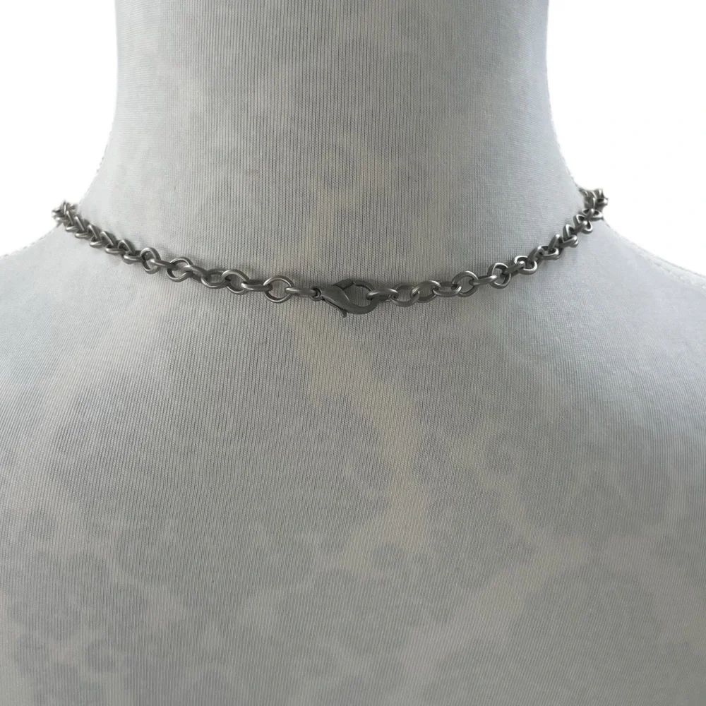 Aqua Blue Glass Beaded Necklace with Silver Accents and Pewter Tone Chain